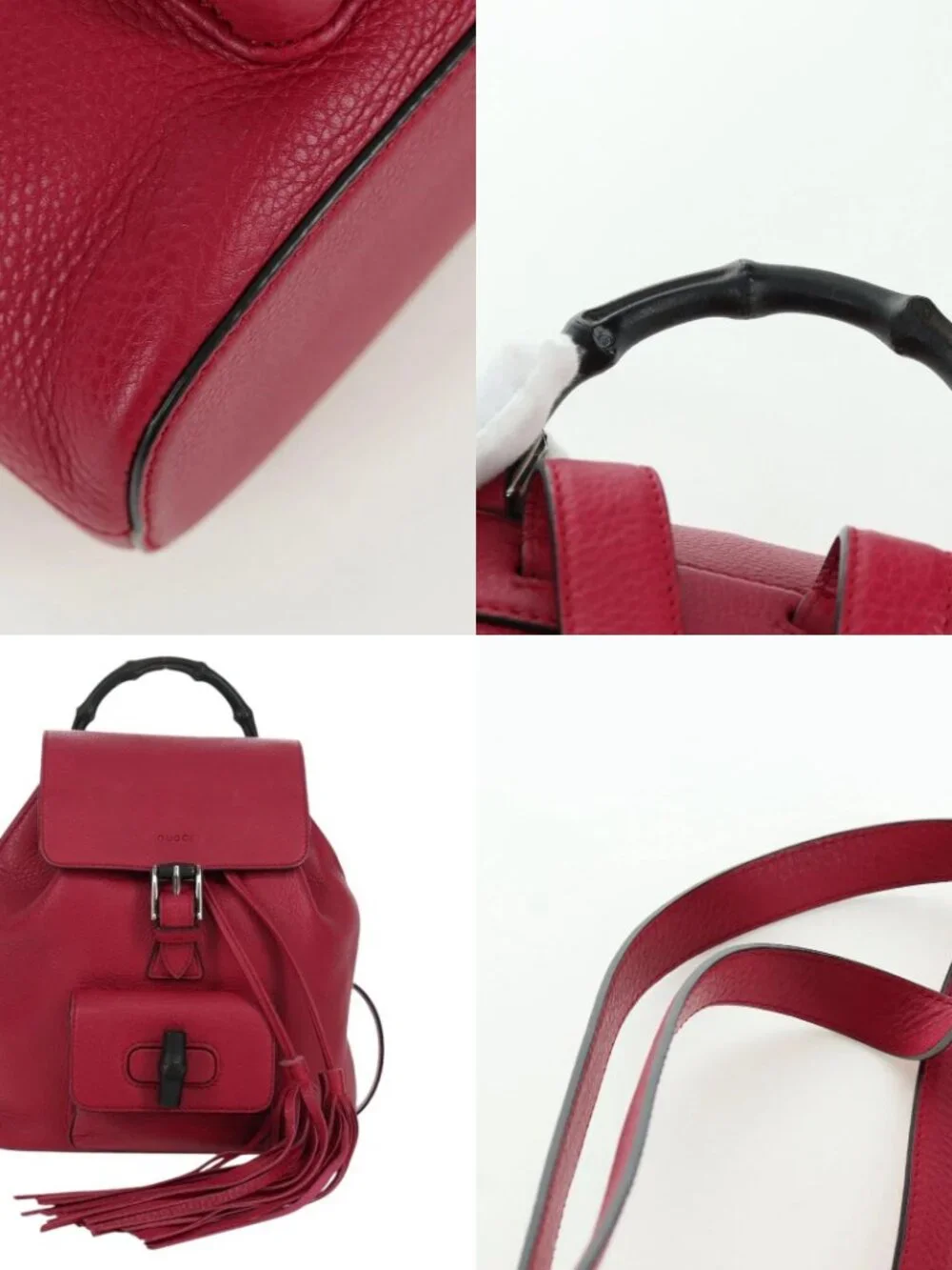 GUCCI Bamboo Backpack Leather Pink Silver 387149 Auth 171479V